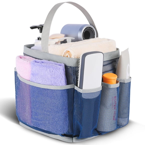 Organizador de ducha EUDELE de malla portátil, 9 bolsillos, azul marino‑gris