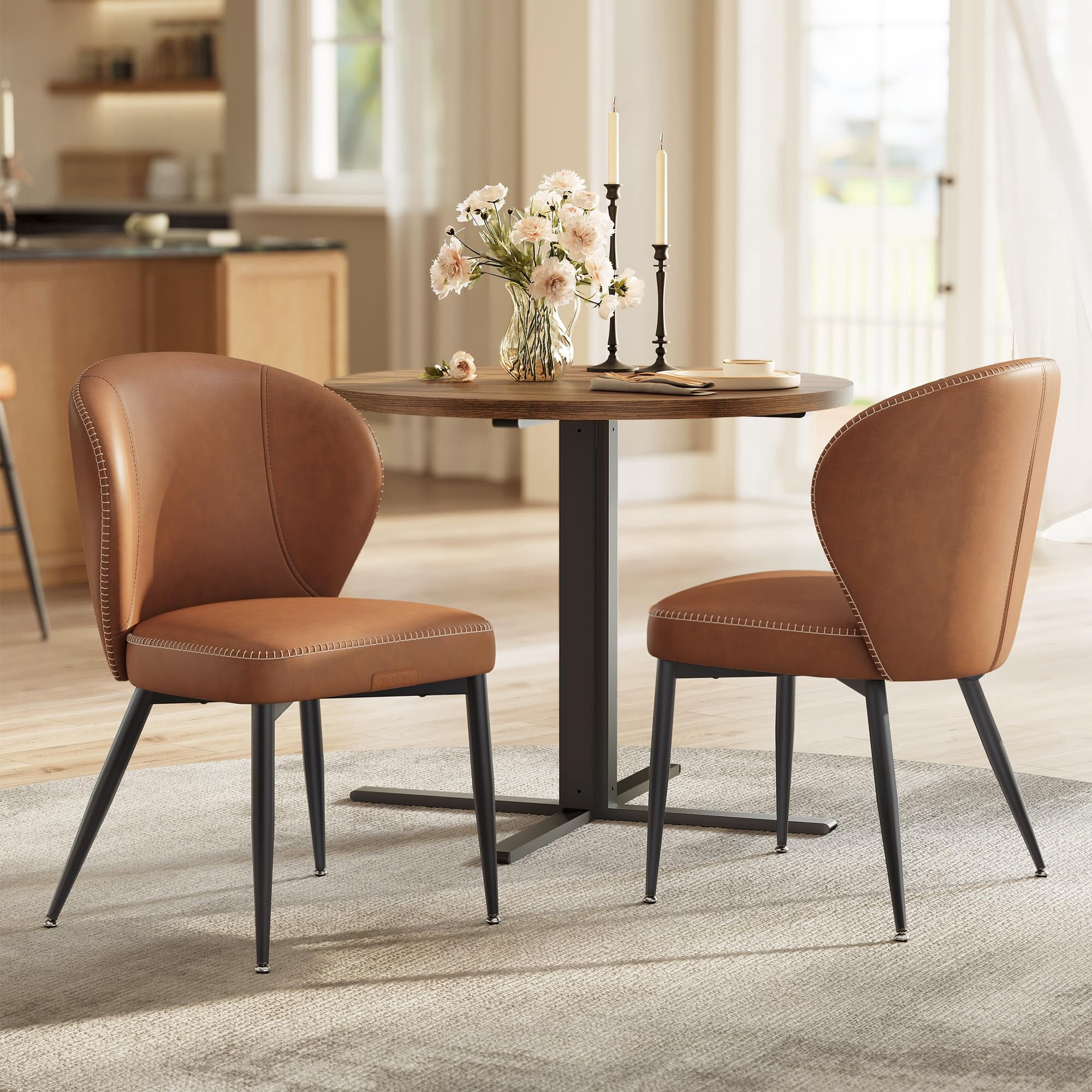 Juego De 2 Sillas De Comedor De La Colección Vasagle Ekho, Color Marrón Caramelo