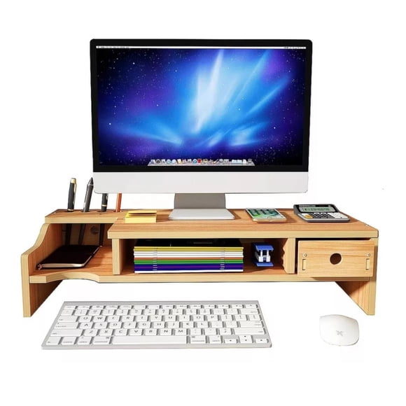 Organizador De Escritorio De Madera Con Elevador De Monitor - ¡optimiza Tu Espacio De Trabajo!