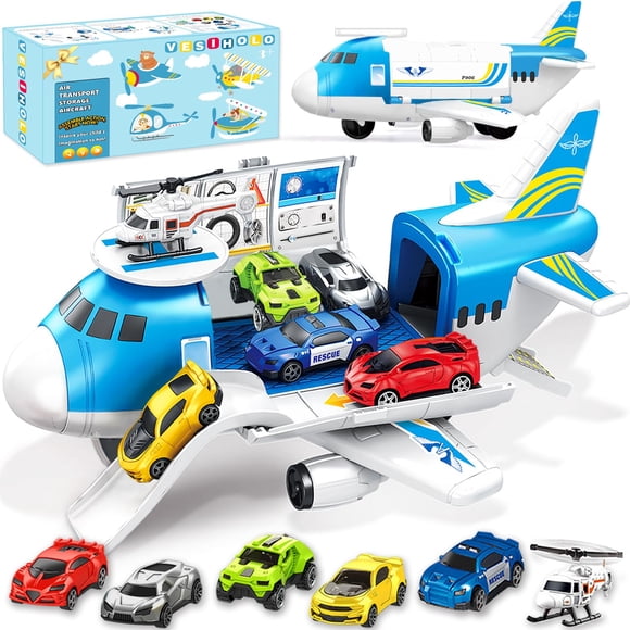 Avión de juguete GUDEHOLO para niños de 3 a 7 años con coches y helicóptero