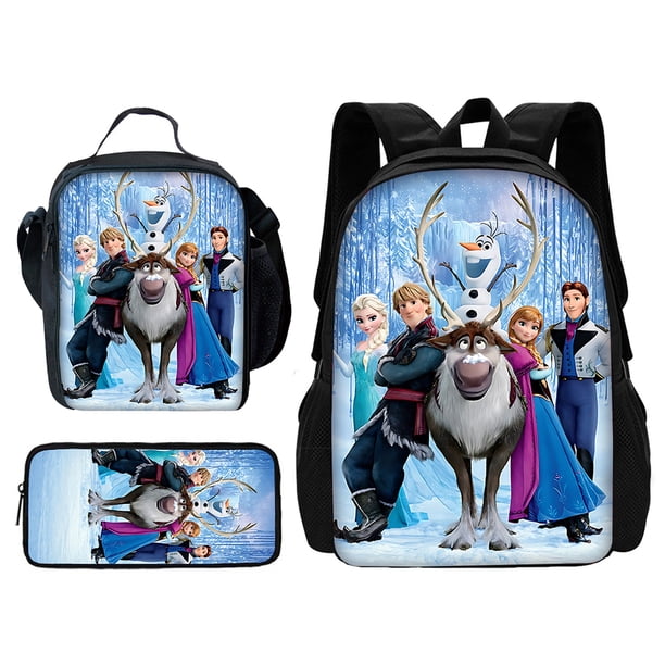 3 pcs set Frozen Princess Elsa Child School Backpack with Lunch Bags ,Pencil Bags ,Cartoon School Bags for Boys Girls Best Gift