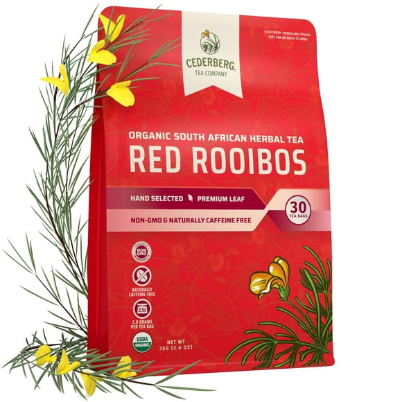 Té Cederberg Red Rooibos, 30 bolsitas, orgánico y natural, sin cafeína