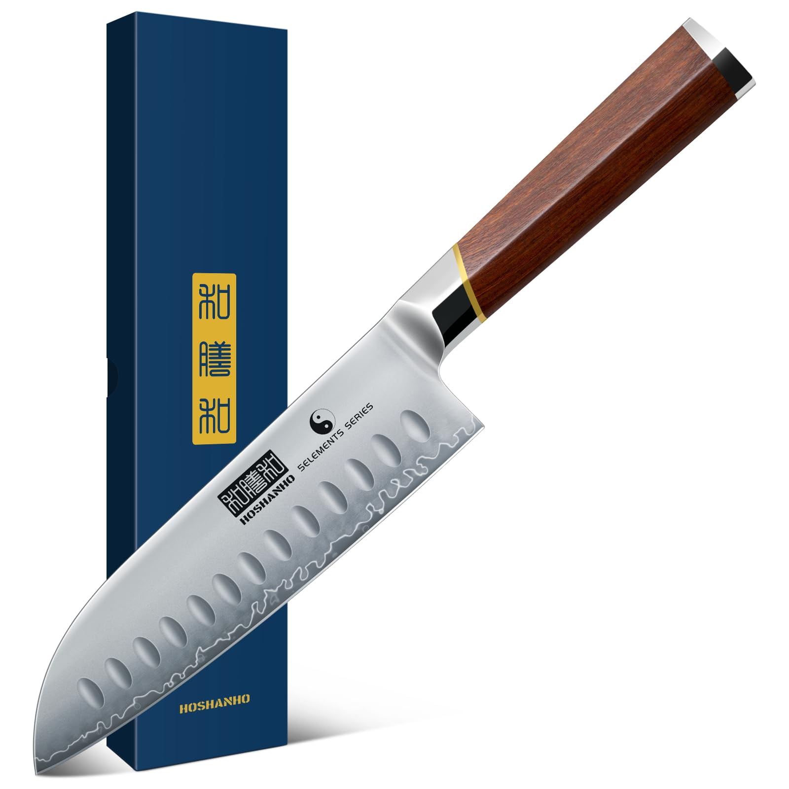 Cuchillo De Cocina Hoshanho Santoku De 7" Acero De Alto Carbono Con Mango De Madera