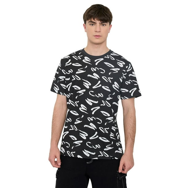 Polera Hombre Full Print Negro Corona