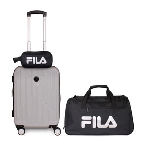 F - Fila - Pack Maleta Cabina S (10 Kg) Flip Gris + Bolso Verona S Silver-Negro + Neceser Spark Silver