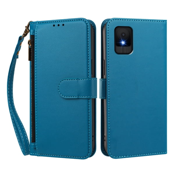 Funda Tipo Billetera para TCL 502 con Soporte y Bolsillo con Cierre Azul