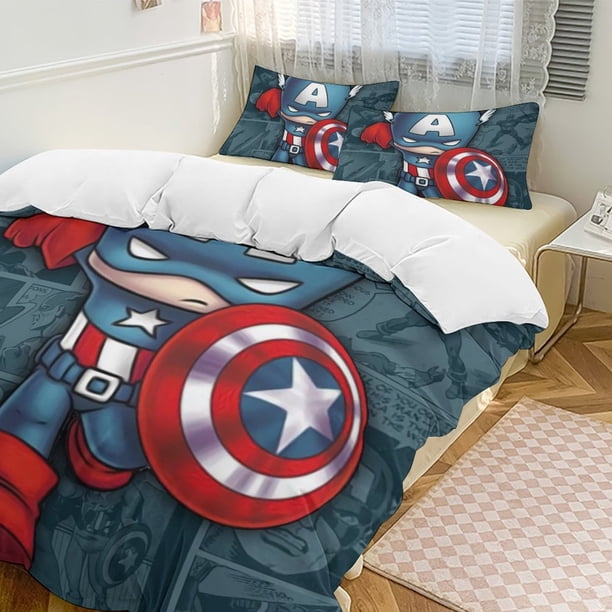 Captain AmericaCartoon Collection 3-Piece Comforter Set, Personalized Bedding Decor for Kids And Teens Bed Sheets