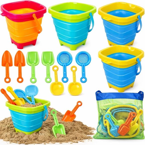 TOY Life Collapsible Beach Sand Toy Set, Silicone Beach Bucket
