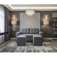 Mueblesjd - Sofá Cataluña + 2 Puff Felpa Gris