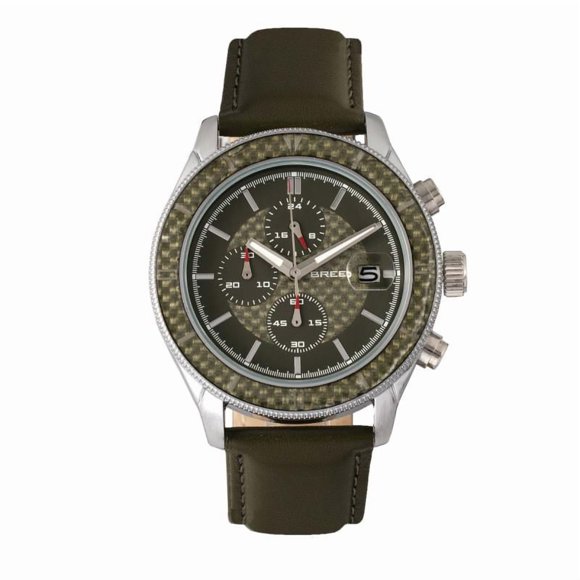 Reloj Breed Maverick Chronograph para hombre con fecha, color plateado y verde oliva