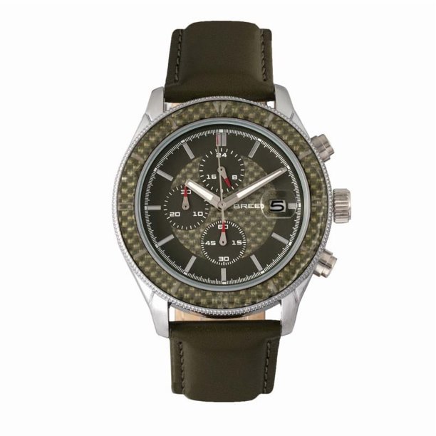 Reloj Breed Maverick Chronograph para hombre con fecha, color plateado y verde oliva