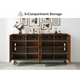 thumbnail image 3 of Modern Art Solid Wood Sideboard,59*16*35inch, Wave Relief Design, Walnut Texture, Iron Legs, Living Room Storage Cabinet, 3 of 3