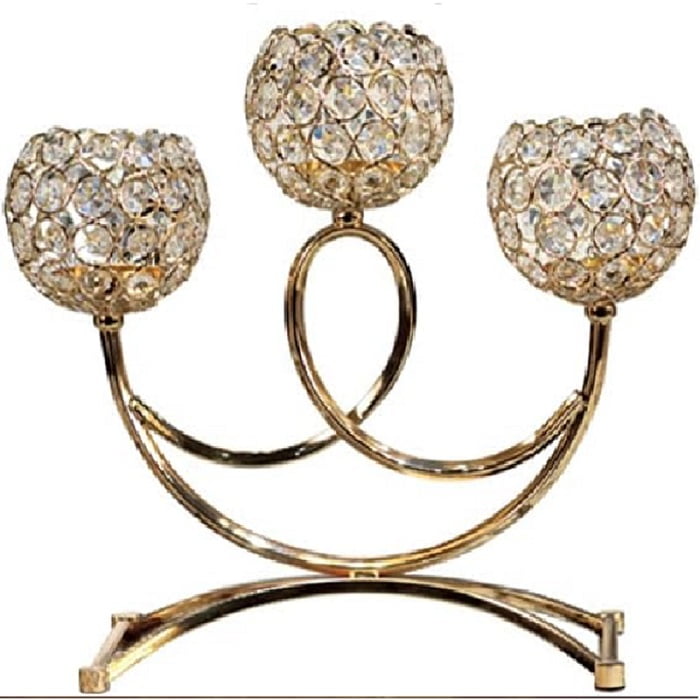 Mc Group - Candelabro Porta Velas 3 Cristal Flor Decoración De Mesa