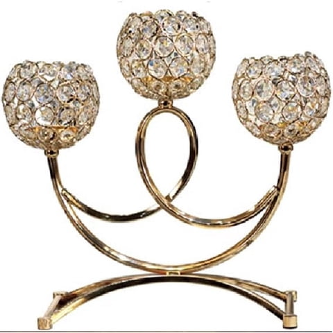 Mc Group - Candelabro Porta Velas 3 Cristal Flor Decoración De Mesa