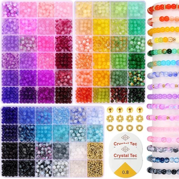 Abalorios de Vidrio Funtopia 6 mm, 2700 Piezas, 70 Colores para Pulseras