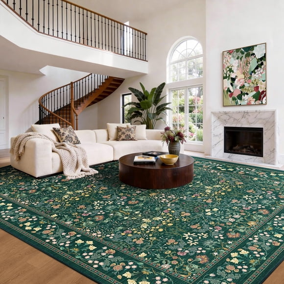 Alfombra de área AMADA HOMEFURNISHING 244 x 305 cm lavable con diseño floral