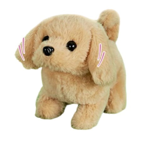 Perrito Beige Camina y Mueve la cola. Tiene sonido, trae un hueso de accesorio