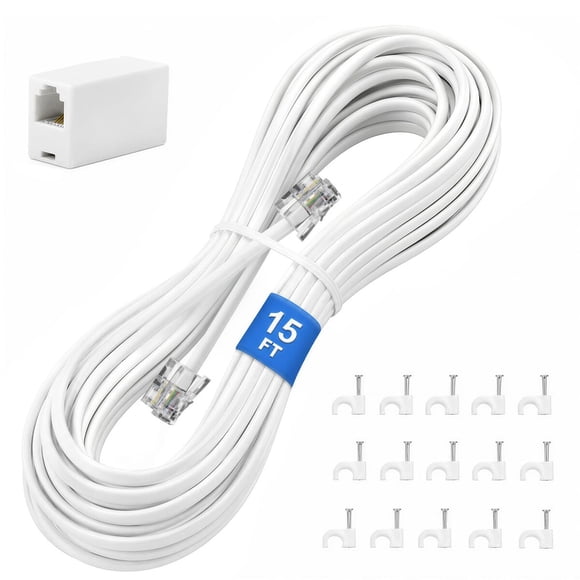 Cable Telefónico Uvital RJ11 6P4C con Acoplador y 15 Clips