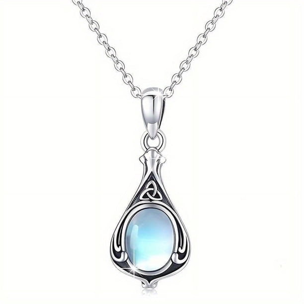 Teardrop Moonstone Pendant Necklace Silver Plated Vintage Neck Jewelry For Women Bridal Wedding Necklace Jewelry Gift