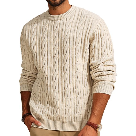 PJ PAUL JONES Sweater de hombre cuello redondo tejido trenzado