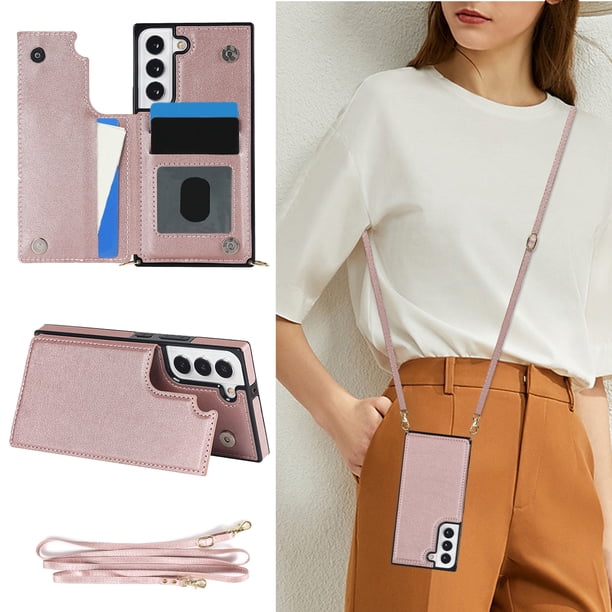 Crossbody PU Leather Case For Samsung Galaxy S23 S22 Plus Note 20 Ultra Wallet Card Slot Stand Holder Phone Bag Cover