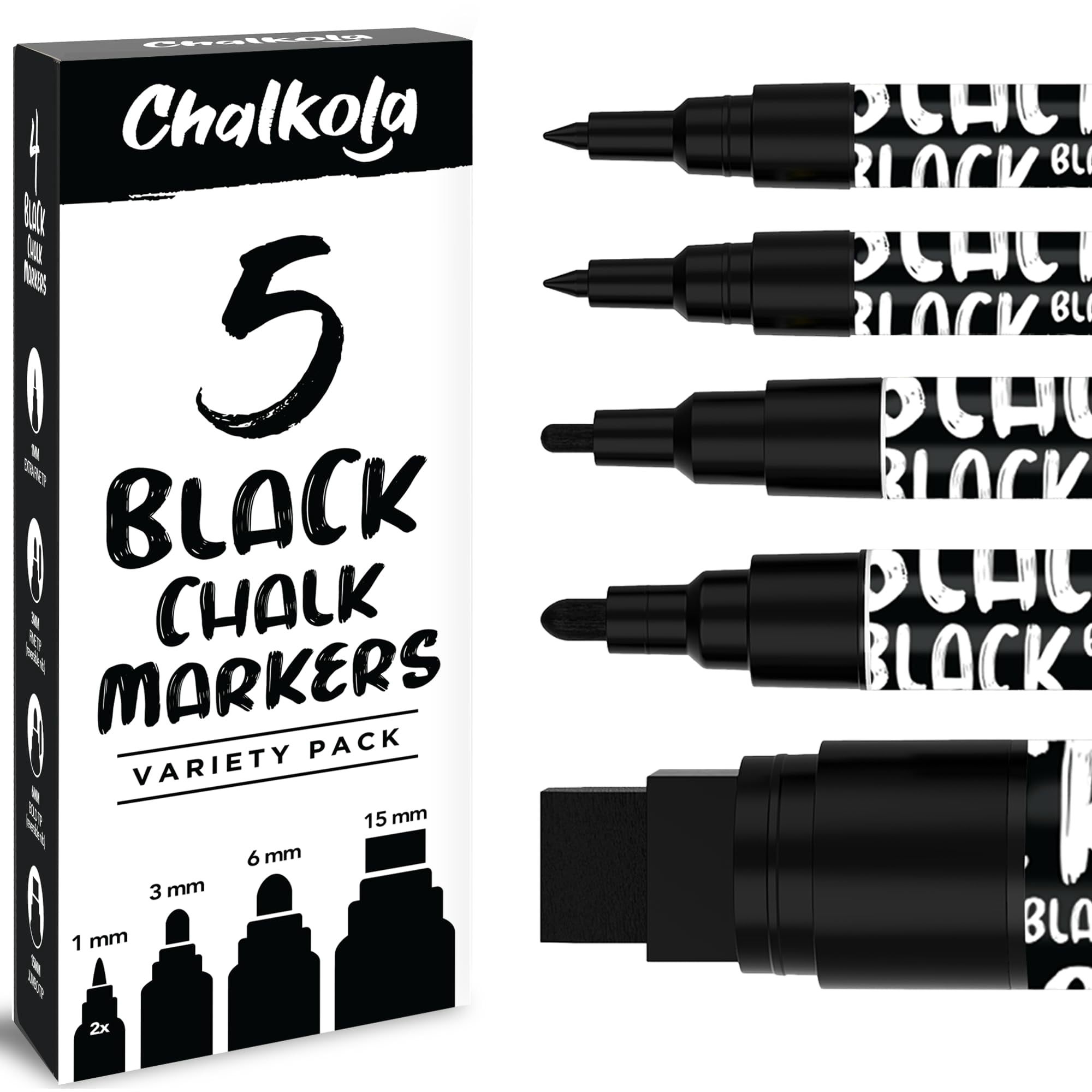 Marcadores De Tiza Líquida Chalkola Black Para Pizarra, 5 Unidades