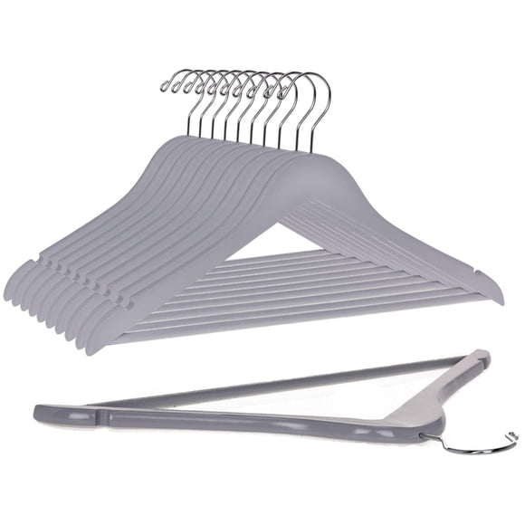 Juego de 10 perchas de calidad para ropa, madera curvada, gris
