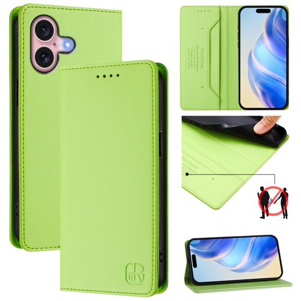 Funda Billetera con Soporte para iPhone 16 Bloqueo RFID Plegable Verde claro