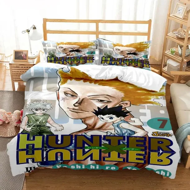 x1633 Bed SheetsAnime HUNTER HUNTER Bedding Set Boys Girls Twin Size Duvet Cover Pillowcase Bed Kids Adult Fashion Home Textileextile 3-Piece Bedding Set (1 Duvet Cover + 2 Pillow Shams) nj1633