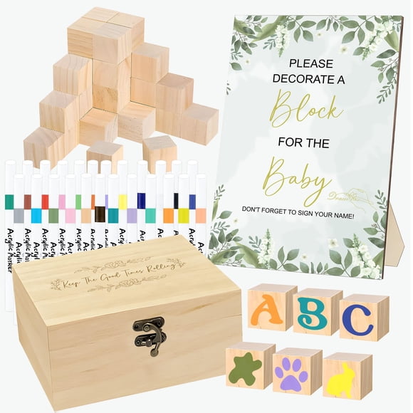 Kit de juegos para baby shower EIGTWEN, 75 unidades, con bloques de madera y pintura