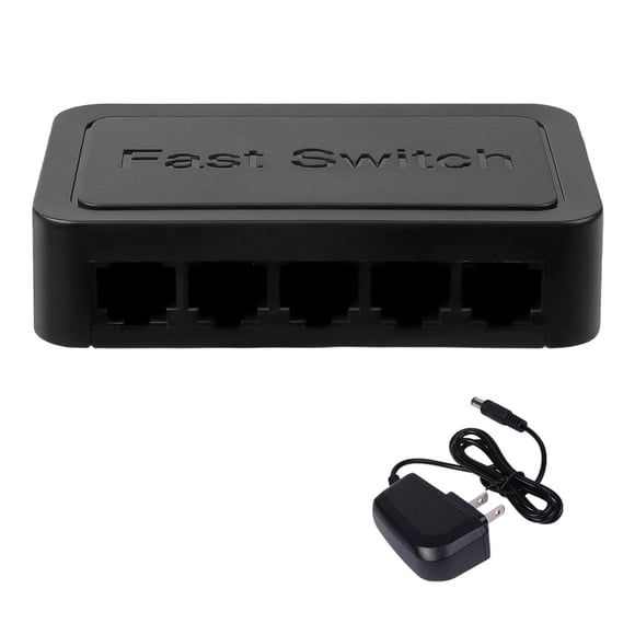 Conmutador Gigabit Ethernet de 5 puertos Accesorios portátiles Multifunción Fácil de usar Mini concentrador de red de alta velocidad Conmutador Fast E Negro