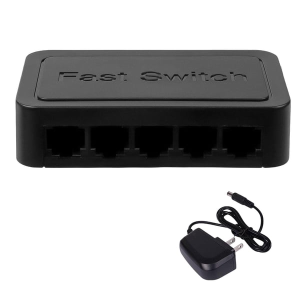 Conmutador Gigabit Ethernet de 5 puertos Accesorios portátiles Multifunción Fácil de usar Mini concentrador de red de alta velocidad Conmutador Fast E Negro