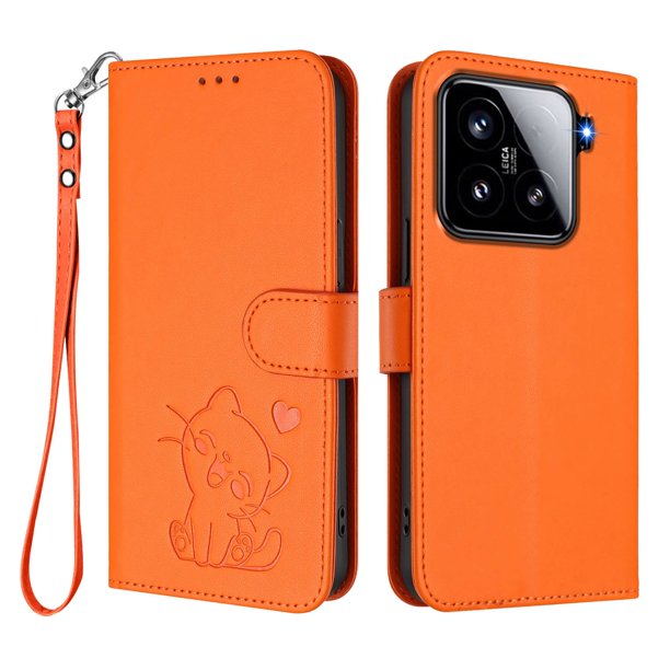 Carcasa Billetera de Cuero Sintético para Xiaomi 15, Naranja