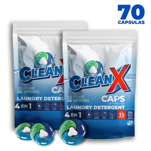 Pack 2 Bolsas Detergente Para Ropa En Cápsulas Cleanx 4en1 ultra 2 x 35 Un