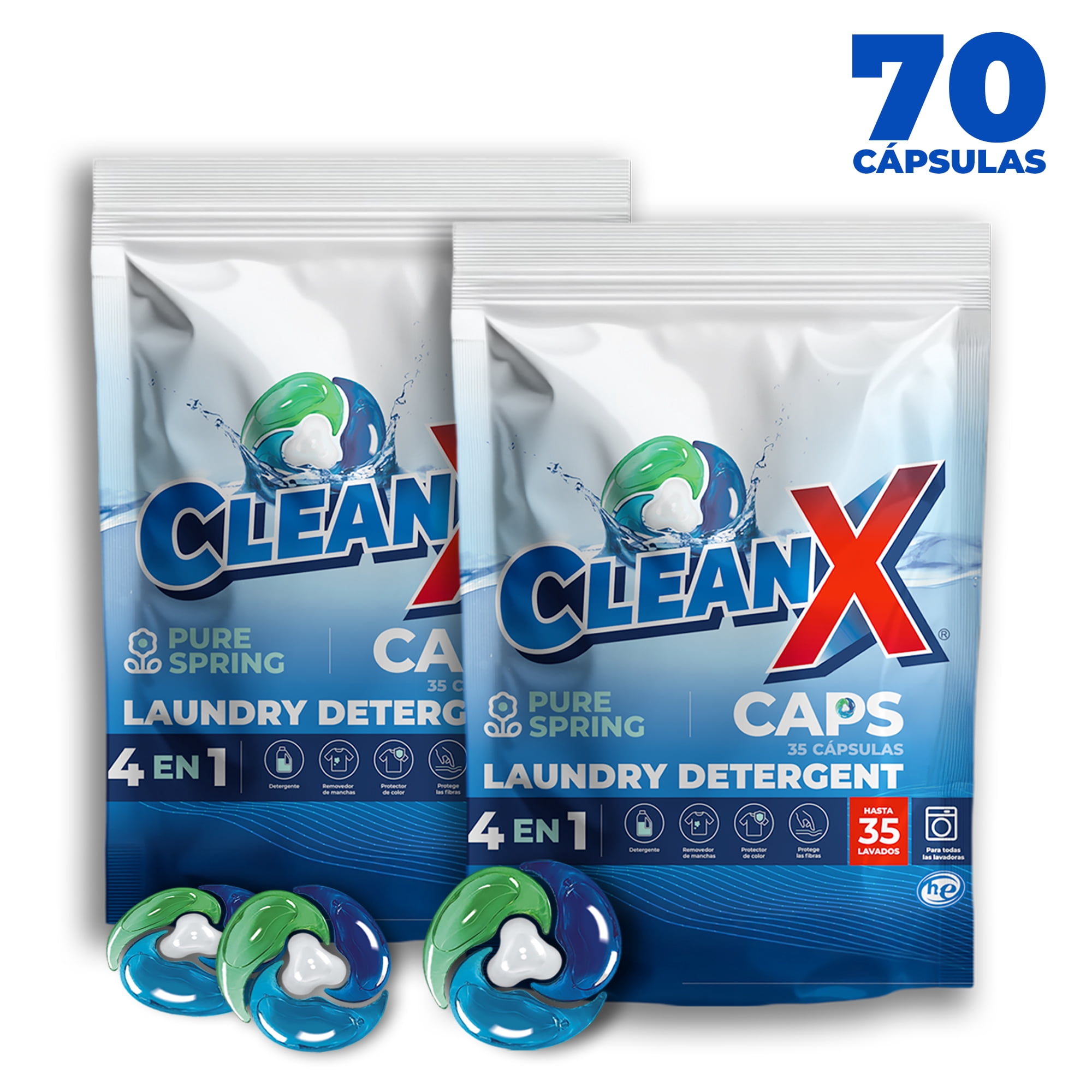 Pack 2 Bolsas Detergente Para Ropa En Cápsulas Cleanx 4en1 Ultra 2 X 35 Un