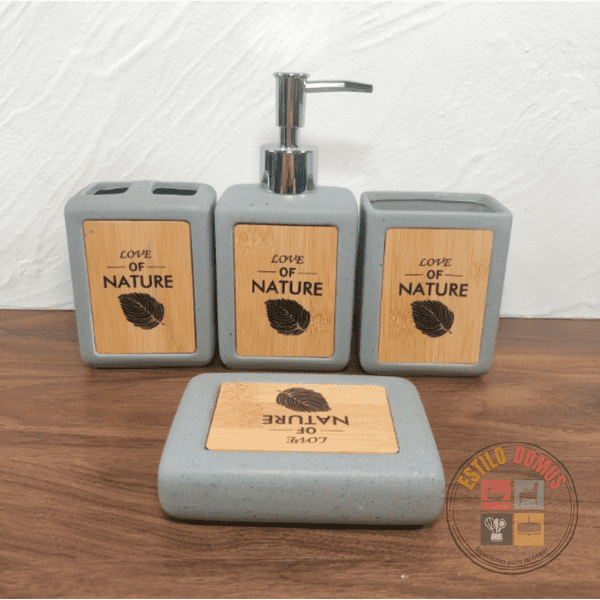 Estilodomus - Set De Baño De 4 Piezas Love Of Nature Ceramica Bano Gris Oscuro