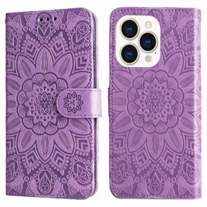 Funda Tipo Cartera Foxdock Para Iphone 14 Pro , Diseño Girasol En Relieve, Cuero Pu, Cierre Magnético, Soporte Y Tarjetero