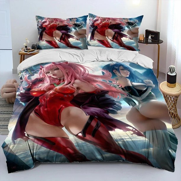 Zero Two DARLING In The FRANXX Comforter Bedding Set,Duvet Cover Bed Set Quilt Cover Pillowcase,Size Bedding Set Kid Bed Sheets