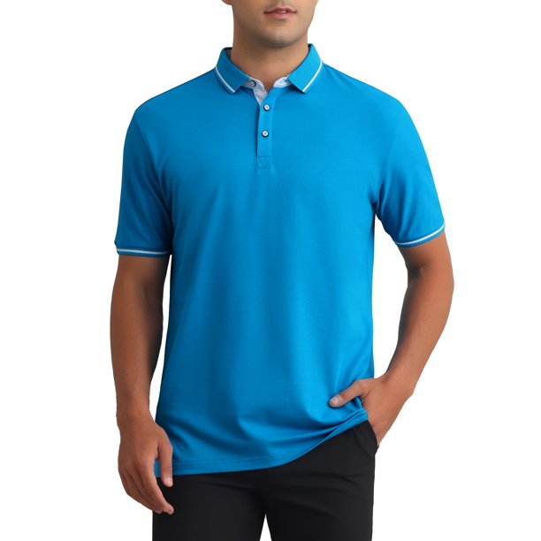 INSPIRE CHIC Camisas Polo de Negocios Formales de Verano para Hombre de Manga Corta con Contraste de Color XL Azul