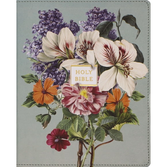 Biblia HarperCollins de Gran Formato con Cubierta de Cuero Suave y Diseño Floral de Salvia
