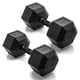 thumbnail image 1 of Par de mancuernas hexagonales CAP de 45 lb recubiertas de goma, mango negro, 1 of 6