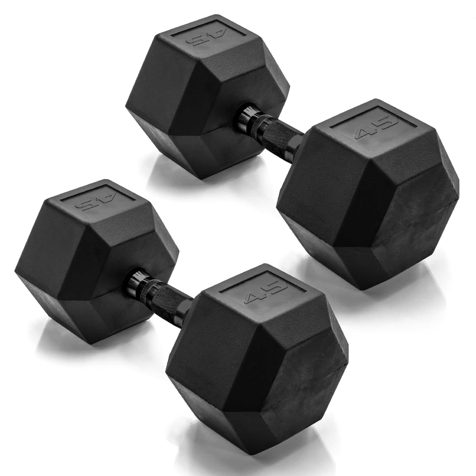 Par De Mancuernas Hexagonales Cap De 45 Lb Recubiertas De Goma, Mango Negro
