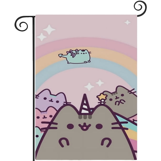 Gato Pusheen-bandera de jardín temática. Regalo perfecto para fans, amigos y familiares, ideal para actividades al aire libre y decoración de fiestas.28CM*45CM