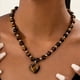 thumbnail image 2 of Collar de Ojo de Tigre para Mujer, Cadena de Cuentas de Piedra Marrón Natural con Colgante de Corazón de 3.5 Cm, Cuentas de 7 Mm, Joyería de Moda para Uso Diario y Regalo, 2 of 5