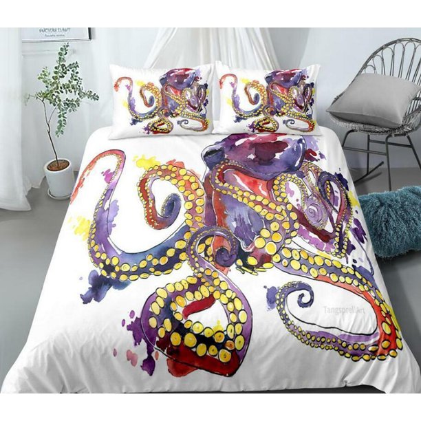 Color Octopus Quilt Duvet Cover Set Super Kids Doona Cover Pillowcase3-Piece Bedding Set
