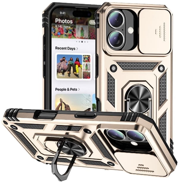 Estuche GANGXUN para iPhone 16 Plus, soporte giratorio 360°, estilo mecánico y magnético