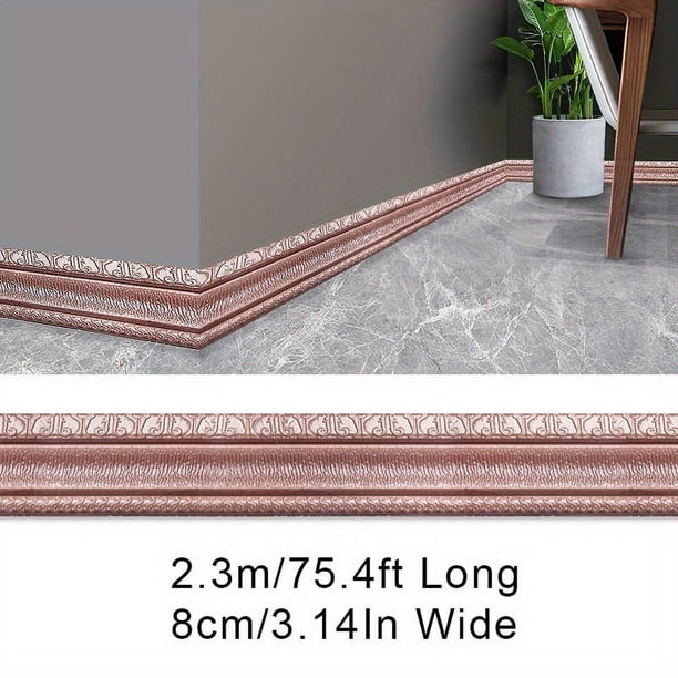 1pc Self-Adhesive Flexible Foam Molding Trim, 90"x 3" 3D Sticky Decorative Wall Trim Lines Skirting Baseboard Border, Waterproof Wallpaper For Living Room And Home Decorations