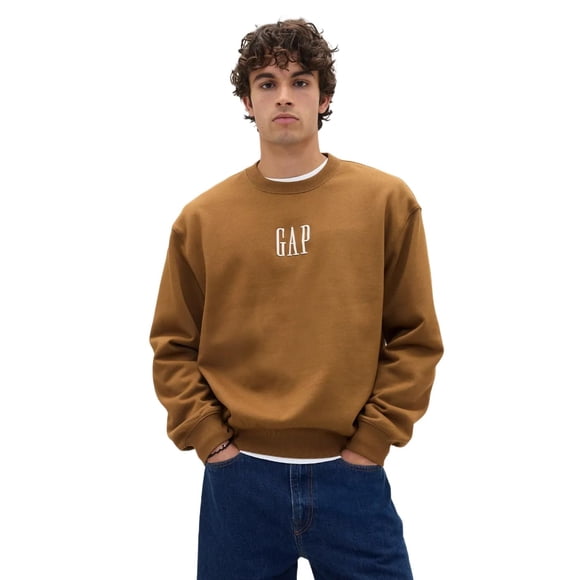 Sudadera con logo GAP para hombre, cuello redondo, polar marrón, talla S