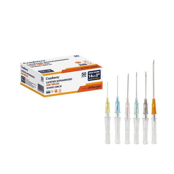 Catéter Intravenoso Con Teflón Aguja Calibre 24 g x 3/4", 50 Un