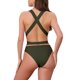 thumbnail image 3 of Monokini de Cuello en V Profundo para Mujer de INSPIRE CHIC con Cordones Cruzados y Control de Abdomen de Corte Alto, Traje de Baño de 1 Pieza, Talla X-Small, Verde Militar, 3 of 5